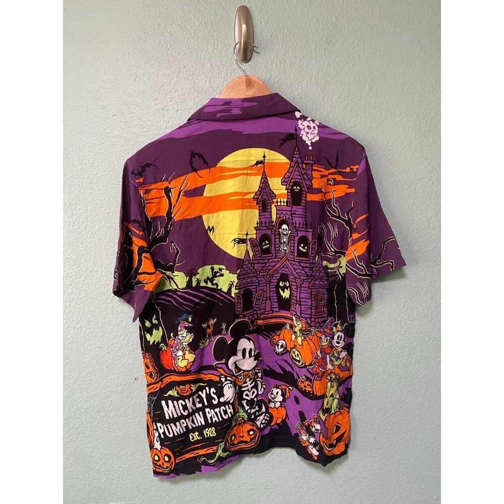 Disney Mickey's Pumpkin Patch Haunted House Ghost Button Up Shirt‎ Size XS - Picture 2 of 8